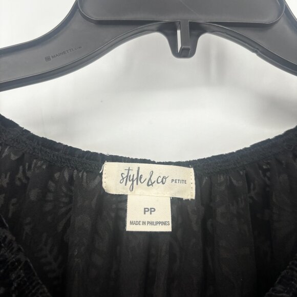 Style & Co Womens Blouse Velvet Off Shoulder Top 3/4 Trim Deep Black PP XS NWT - Picture 6 of 6